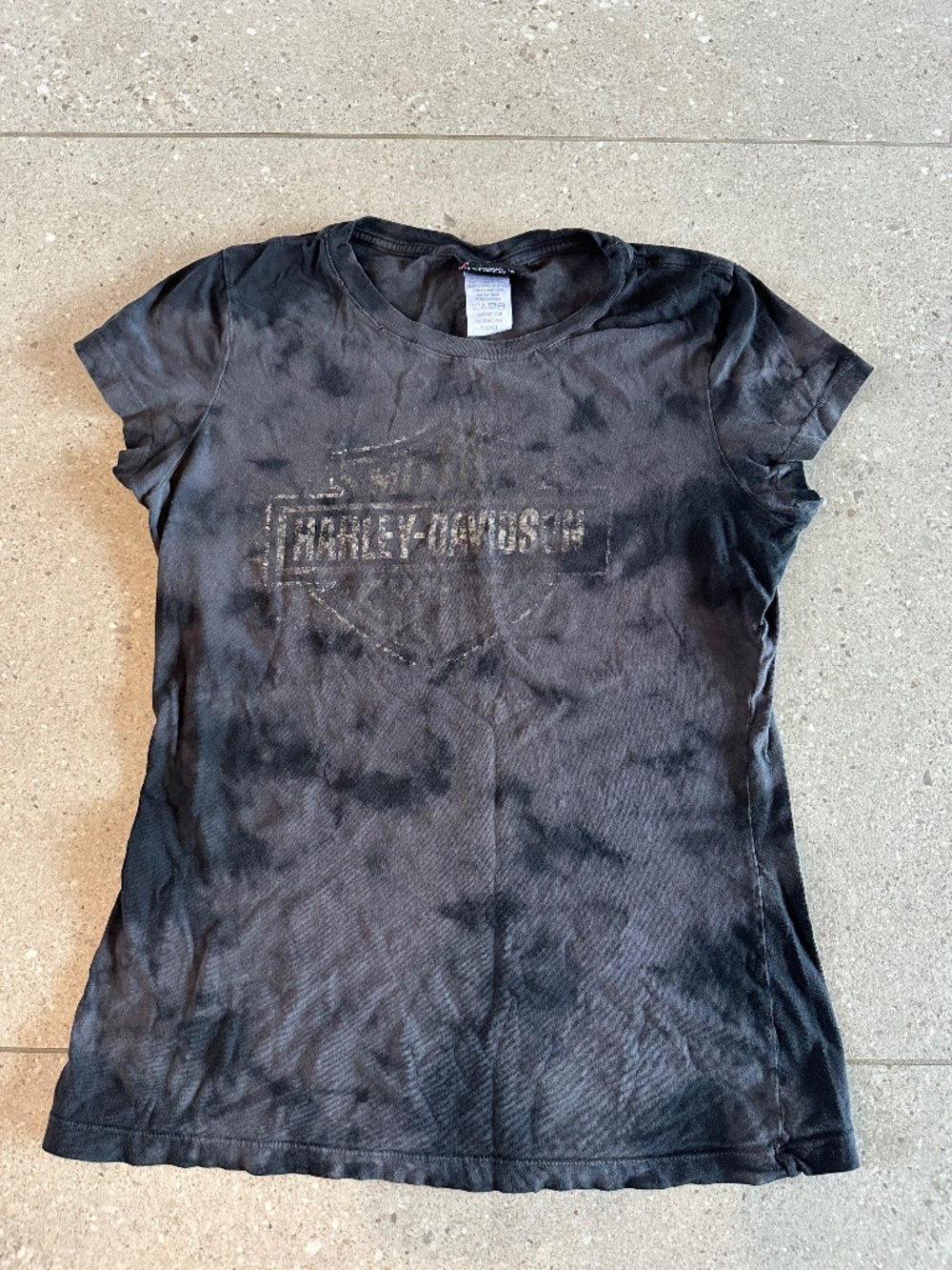 LADIES HARLEY DAVIDSON T SHIRT DISTRESSED TIE DYE SMALL